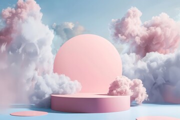 Large Pink Object Surrounded by Clouds in the Sky