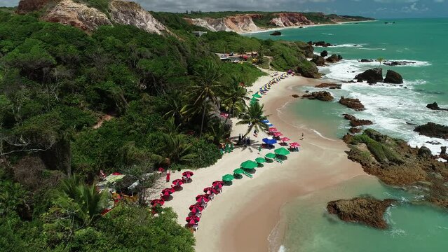 Aerial view of Tambaba Beach, first nudist beach in Brazil - Conde, Para&iacute;ba, Brazil