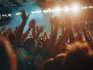 Excited Crowd With Hands Raised at Concert