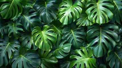 Luxuriant Philodendron Leaves. A Seamless Shot Capturing the Dark Green Philodendron Foliage from Above, Creating a Stunning Texture.