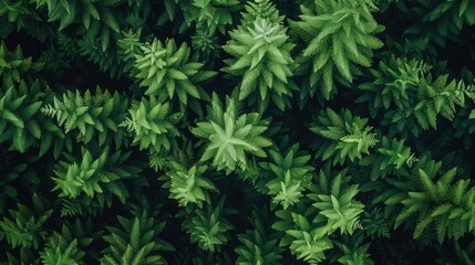 Enchanting Fern Fronds. A Seamless Shot from Above, Featuring Dark Green Fern Fronds and their Intricate Texture.