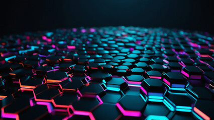 Fototapeta premium Perfect futuristic black hexagon background design. Futuristic honeycomb concept. Light cyberpunk, ai Generative