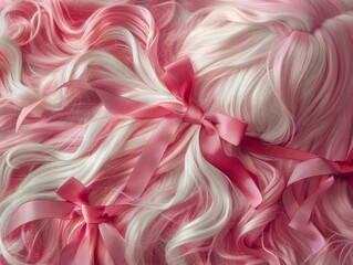 Elegant Pink Ribbons Tied in Blonde Wavy Hair