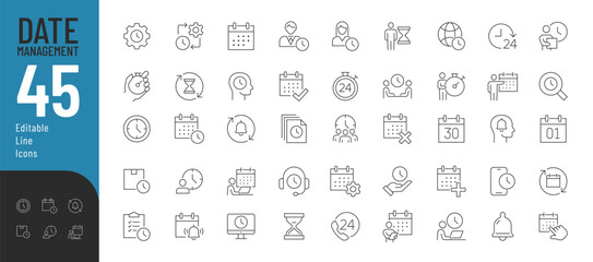 Date Management Line Editable Icons set. Vector illustration in modern thin line style of time management related icons: calendar, planning, schedule, time, and more. Pictograms and infographics.