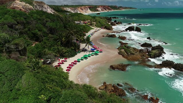 Aerial view of Tambaba Beach, first nudist beach in Brazil - Conde, Paraíba, Brazil