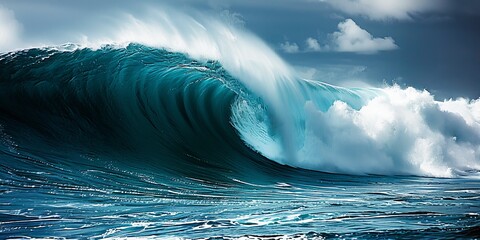 A large wave is crashing into the ocean