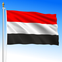 Yemen official national waving flag, middle east, vector illustration
