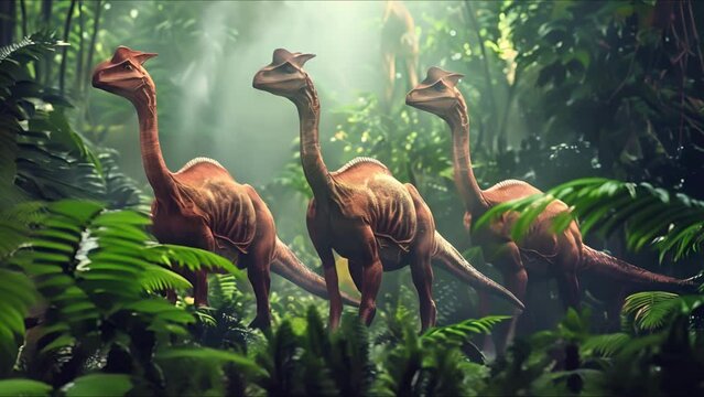 AI-generated dinosaurs in a prehistoric landscape. Perfect for educational materials, scientific publications, and digital art. The concept of time when dinosaurs ruled the Earth.