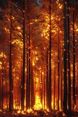 A forest with trees on fire