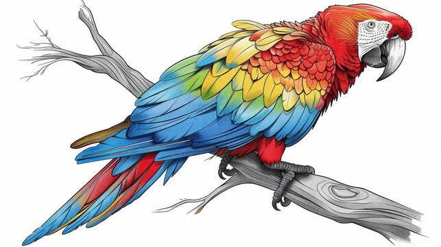 Animal Coloring Book: A colorful parrot perched on a branch