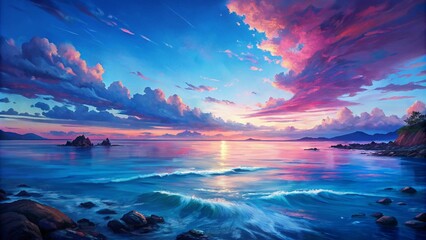 blue sea and pink sky beauty of the nature