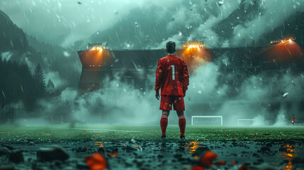 Fototapeta premium Rear view of a soccer playerat the stadium