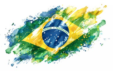 Brazil waving flag in watercolor style. isolated on white background.