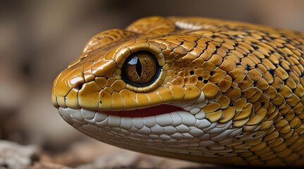 Obraz premium close up of a golden wavy snake head.generative.ai