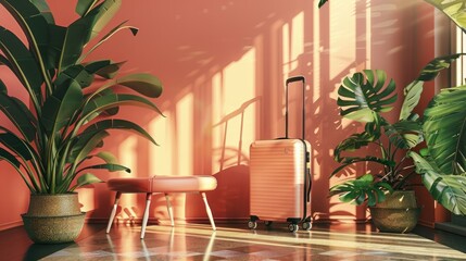 Back to travel concept with modern suitcase --ar 16:9 Job ID: c6831694-4ef7-49a3-befe-e4c70498b22d