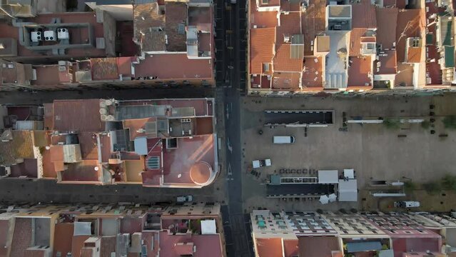 Top-down drone shot surveys Tarragona city, Spain