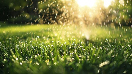 Fresh green grass under watering - Powered by Adobe