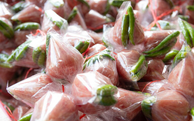 Fermented Pork In Plastic Wrap. Thai Food