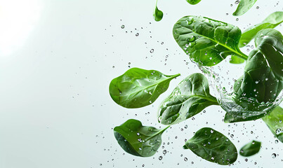 Spinach vegetables banner with water drops, generated ai