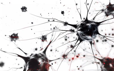 Neurons in the brain on white background ilustrasi 3D