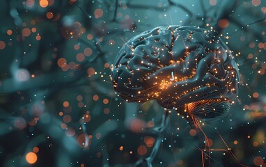 Obraz premium Human brain stimulation or activity with neurons close-up 3D rendering illustration. Neurology, cognition, neural networks