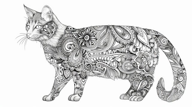 recommend clip art: Paisley: A coloring book illustration of a paisley cat