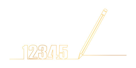 Number with Pencil in a golden Line art. Teacher day Element Vector