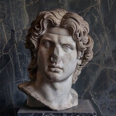 Antique marble bust sculpture white beige classical history museum art.
