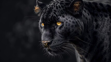 Majestic black jaguar golden eyes wildlife nature power mystery.
