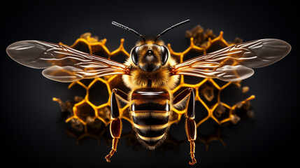 The enchanting sight of a bee hovering in mid-air, its translucent wings creating a mesmerizing spectacle against a transparent background 