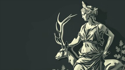 Artemis in Greek religion is the goddess of wild animals, the hunt, vegetation,chastity and childbirth. Artemis was the daughter of Zeus and Leto and the twin sister of Apollo - obrazy, fototapety, plakaty
