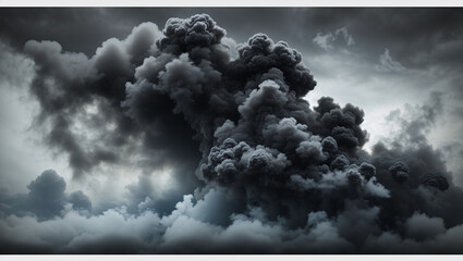 A large dark cloud of smoke billows into the sky.

