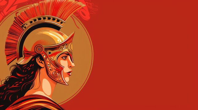 Athena Athene Banner with Copy Space. Ancient Greek goddess associated with wisdom, warfare, and handicraft who was later syncretized with the Roman goddess Minerva