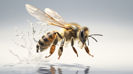 The ethereal beauty of a bee hovering effortlessly against a clear backdrop, each wingbeat captured with pristine clarity 