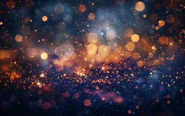 Blue and orange glowing lights on dark blue background resembling a night sky full of stars, digital art, soft and blurry, evokes a sense of wonder and mystery.