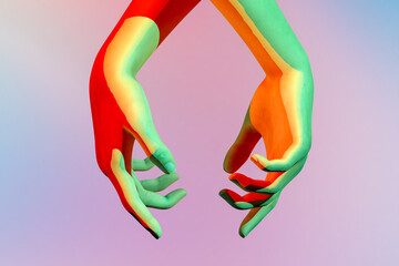 Multicolored background isolated hand