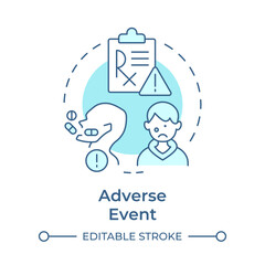 Adverse event soft blue concept icon. Healthcare complications. Pharmaceutical services. Round shape line illustration. Abstract idea. Graphic design. Easy to use in infographic, article