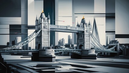 Big Ben and Houses, England, London, cartoon or collage style illustraion