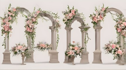 Fototapeta na wymiar Set of beautiful wedding flower arches, cut out. generative.ai