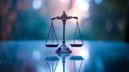 A defocused image of the scales of justice hinting at the importance of fairness and harmony in legal matters while also creating a visually intriguing backdrop. .