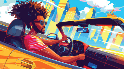 Sport coupe car with a afro american man and woman - obrazy, fototapety, plakaty