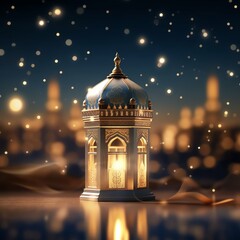 Eid mubarak and ramadan kareem greetings with islamic lantern and mosque. Eid al fitr background
