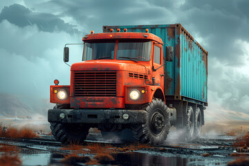 truck in the snow,
Logistics Container Truck Transportation Concept