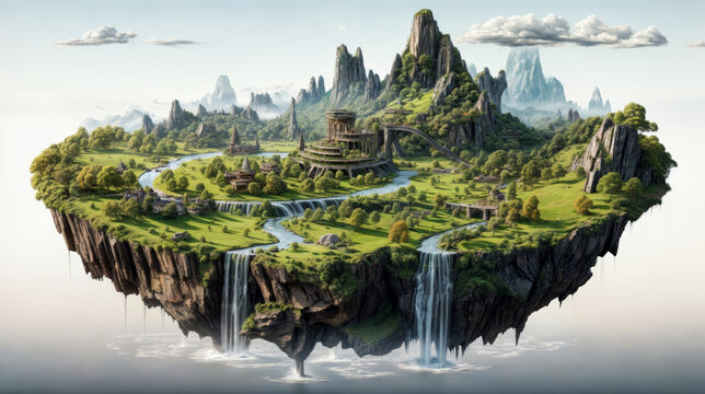Fantasy alien planet. Mountain and river.  illustration
