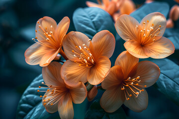 orange flower on blue background,
Close up of Orange Flowering Plant
