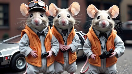 mice dressed as Back to the future movie.