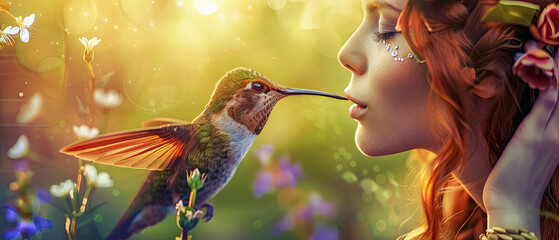 A fairy and a hummingbird exchanging whispers