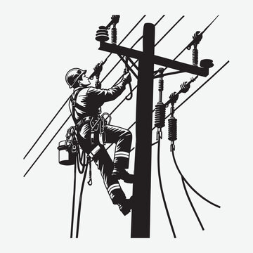 a lineman working on a power pole vector illustration