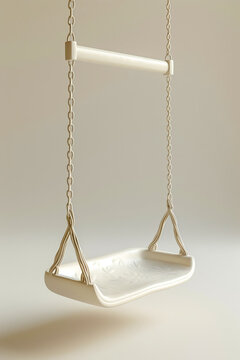 3D render clay style of a baby swing gently rocking