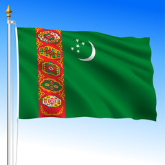 Turkmenistan, official national waving flag, asiatic country, vector illustration